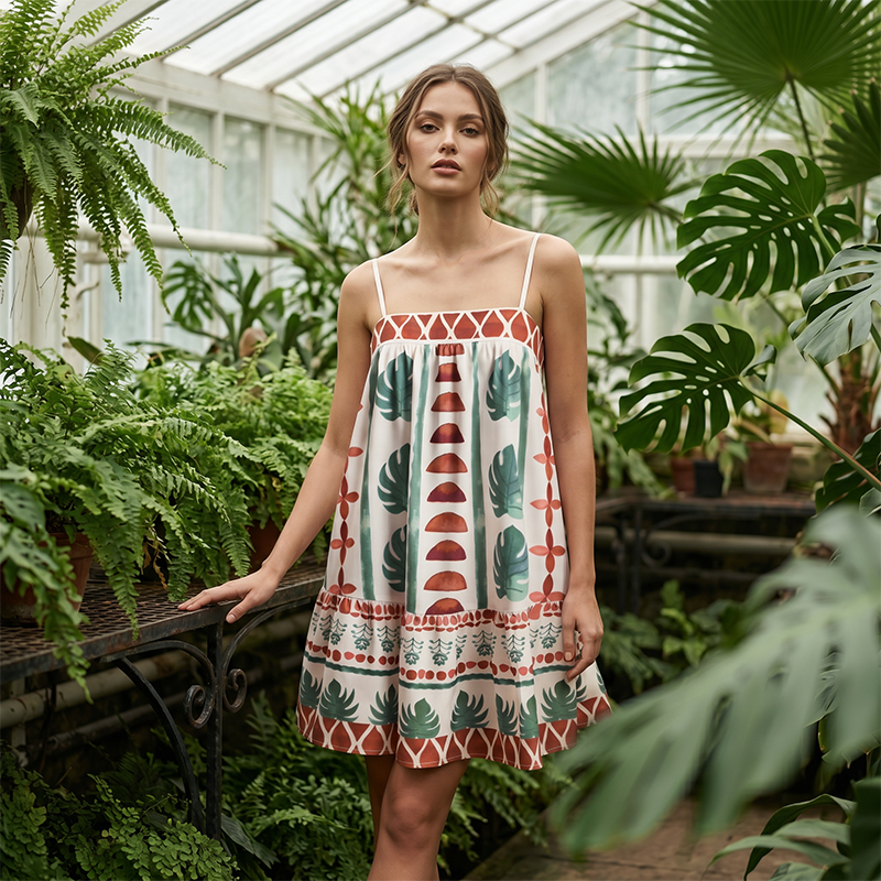Zomerjurk met print en spaghettibandjes voor dames