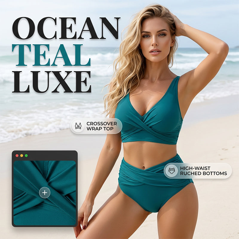 Set bikini da donna a vita alta con arricciature