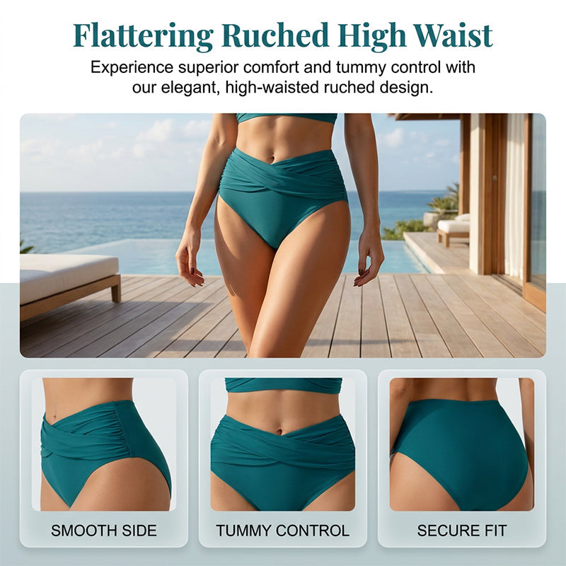 Set bikini da donna a vita alta con arricciature