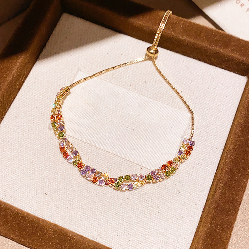 Bracelet réglable rétro torsadé croisé multicolore en zircon pour femme, gratuit