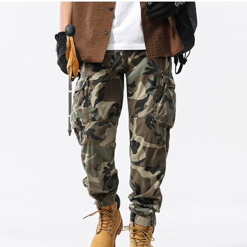 Pantaloni cargo casual da uomo mimetici con risvolto