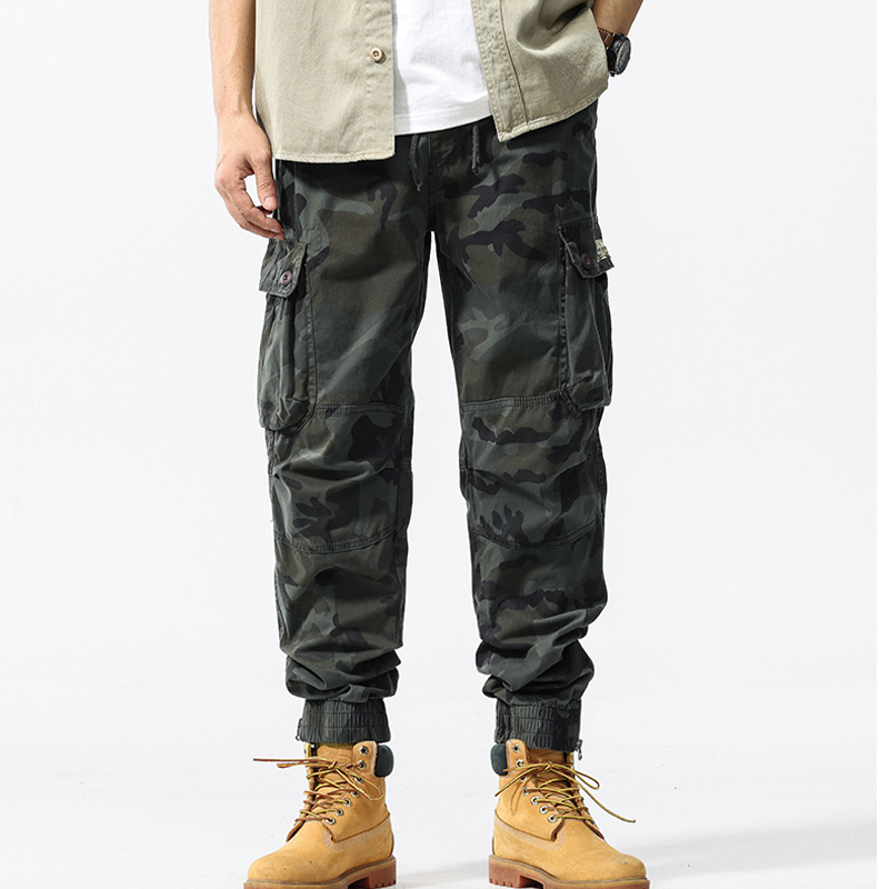 Pantaloni cargo casual da uomo mimetici con risvolto