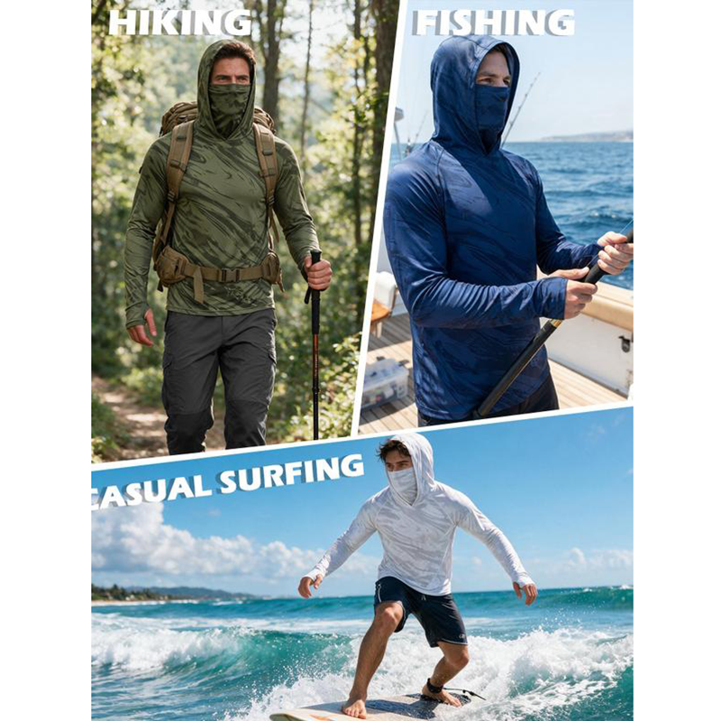 Herenzonshirts met capuchon en uv-bescherming, 5-pack