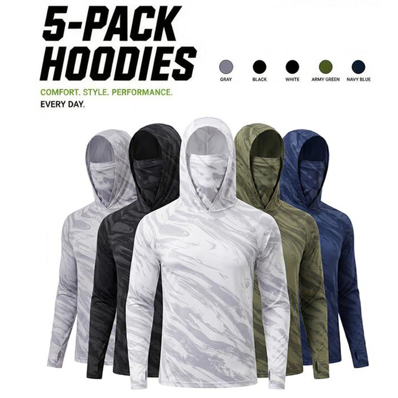 Herenzonshirts met capuchon en uv-bescherming, 5-pack