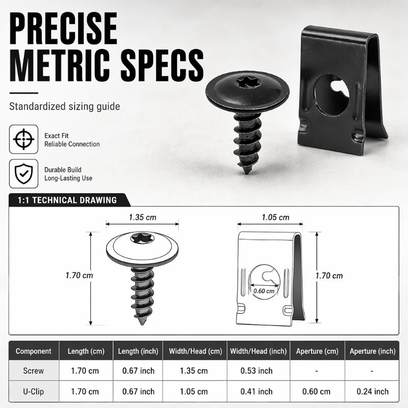 Universal Car Metal U-Type Clips & Screw Kit | Heavy-Duty Automotive Panel Fastener Set