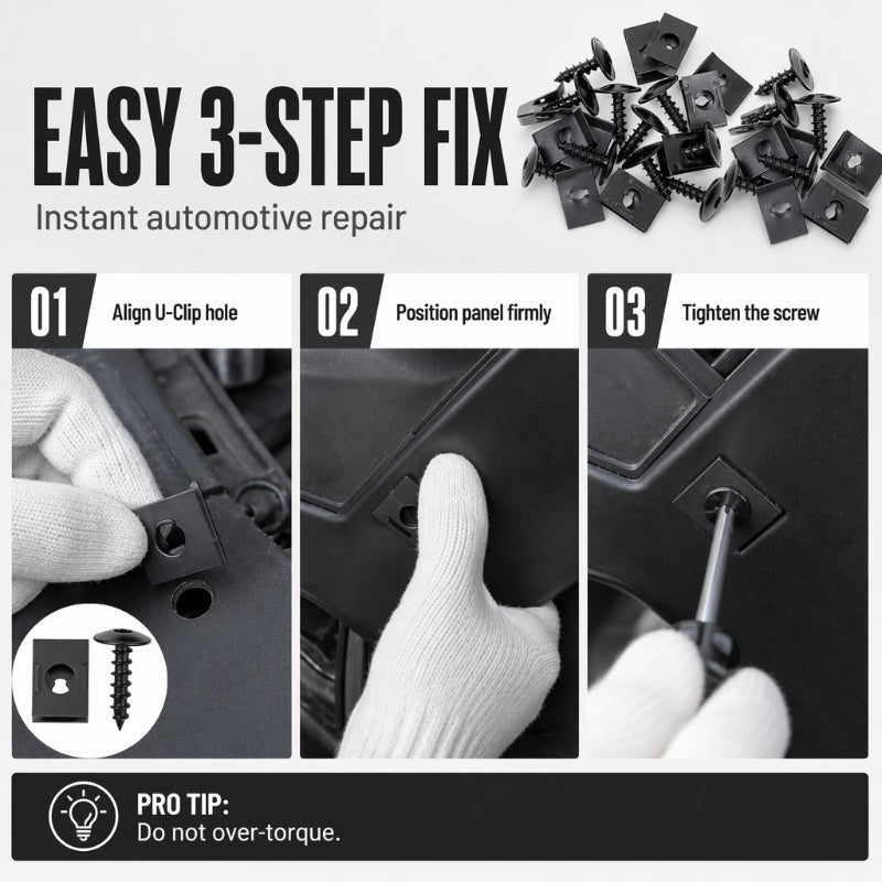 Universal Car Metal U-Type Clips & Screw Kit | Heavy-Duty Automotive Panel Fastener Set