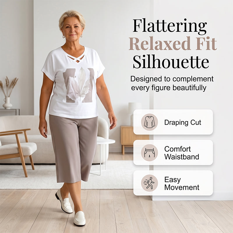 Casual 2-delige dames set met T-shirt met V-hals en 7/8-broek
