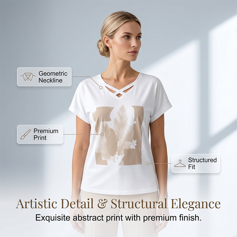 Casual 2-delige dames set met T-shirt met V-hals en 7/8-broek