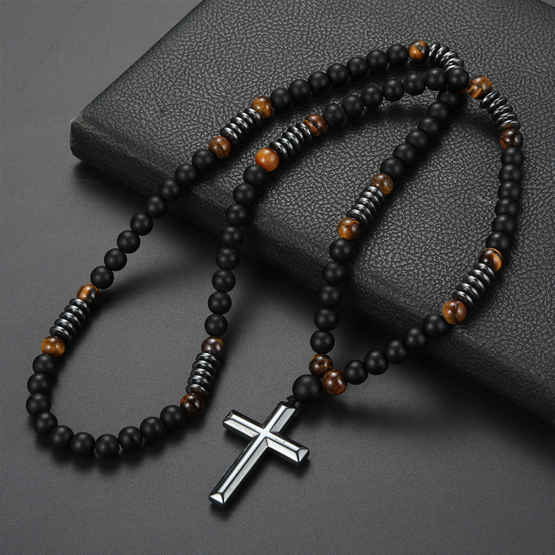 Moderne ketting met kralen en kruisvormige hanger voor heren