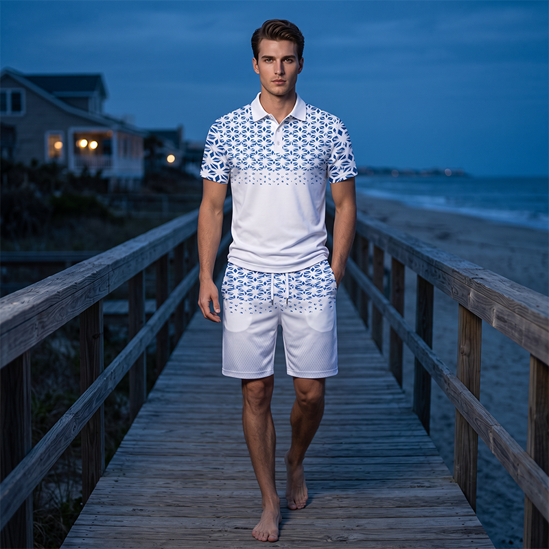 Completo casual da uomo con top a maniche corte e pantaloncini