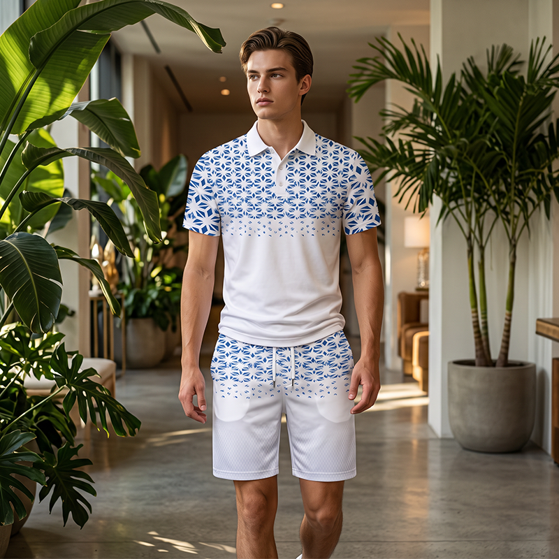 Completo casual da uomo con top a maniche corte e pantaloncini