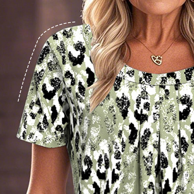 Top casual da donna stampato, con girocollo e maniche corte