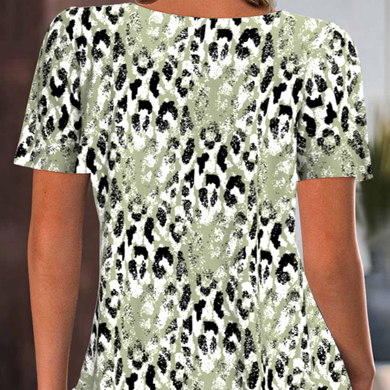 Top casual da donna stampato, con girocollo e maniche corte