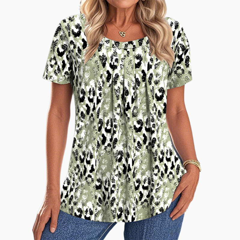 Top casual da donna stampato, con girocollo e maniche corte
