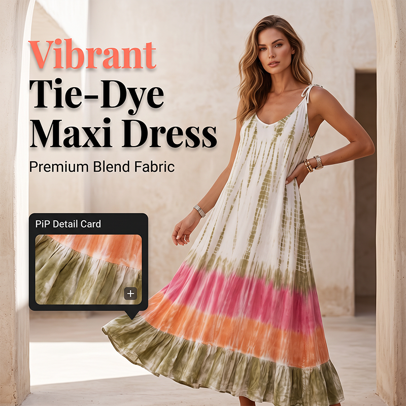 Vestido largo de verano con estampado tie-dye, sin mangas, tipo playero para mujer