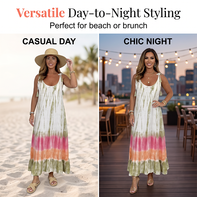 Vestido largo de verano con estampado tie-dye, sin mangas, tipo playero para mujer