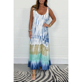 Vestido largo de verano con estampado tie-dye, sin mangas, tipo playero para mujer