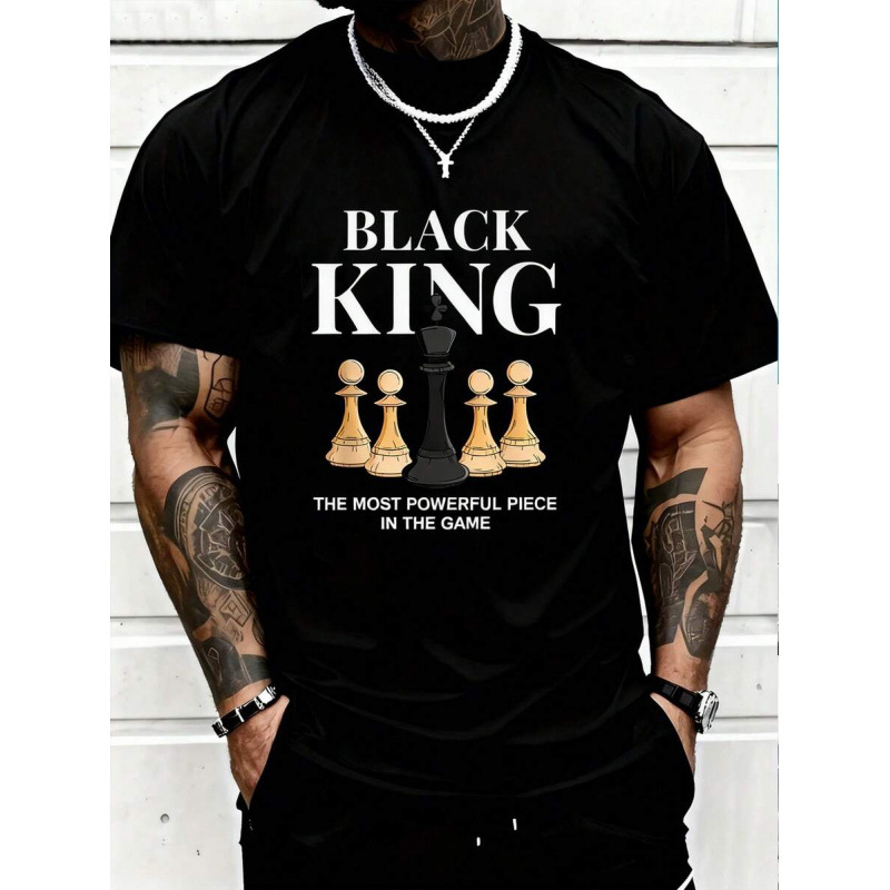 T-shirt da uomo taglie forti con stampa a tema scacchi, casual a maniche corte