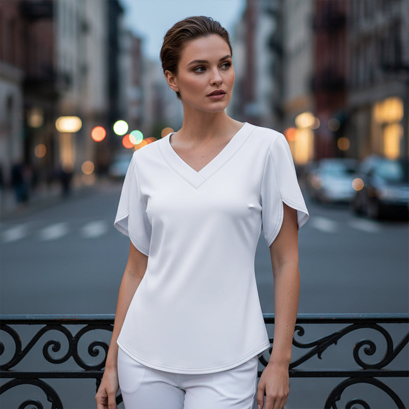 Women's Loose Fit Solid Colour V-Neck Flutter Sleeve Blouse Soft Sleeves, Flattering V ¨C A Breeze of Feminine Charm