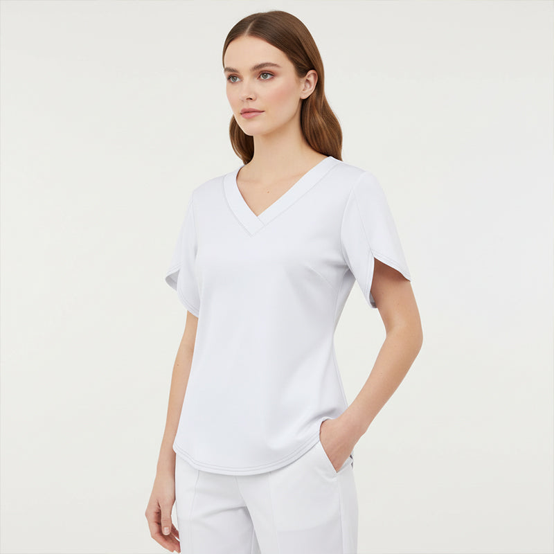 Women's Loose Fit Solid Colour V-Neck Flutter Sleeve Blouse Soft Sleeves, Flattering V ¨C A Breeze of Feminine Charm