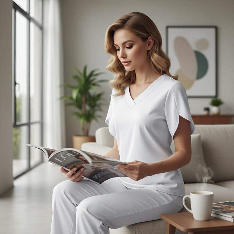 Women's Loose Fit Solid Colour V-Neck Flutter Sleeve Blouse Soft Sleeves, Flattering V ¨C A Breeze of Feminine Charm