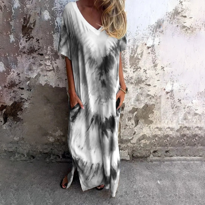 Casual losse lange damesjurk met print en V-hals, casual maxi-jurk