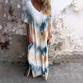 Vestido largo casual y holgado con estampado y cuello en V para mujer, vestido maxi casual