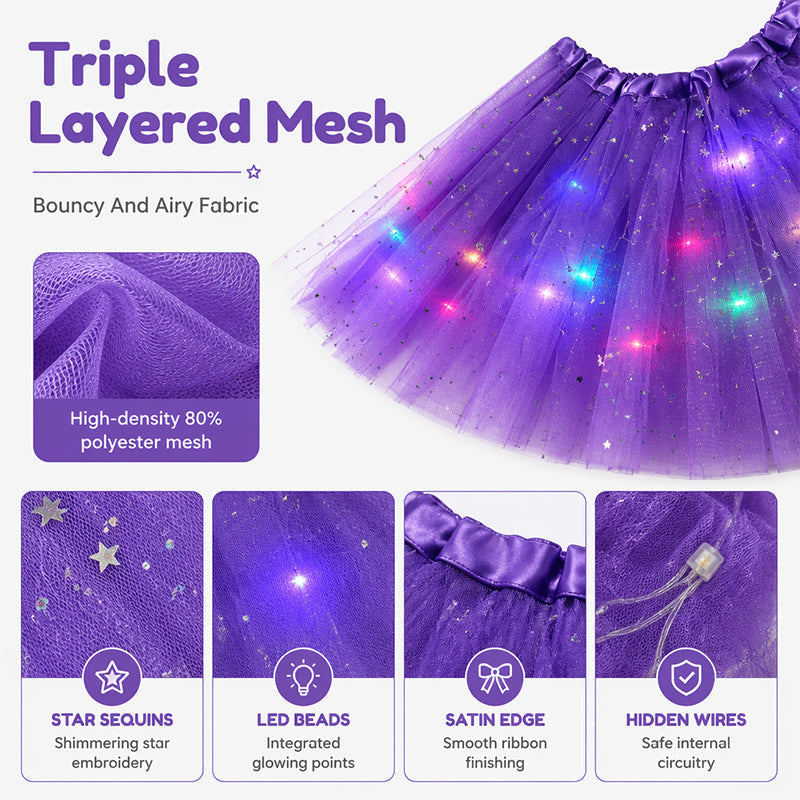 Falda tutú de lentejuelas con luces LED, falda de princesa de malla con estrellas para niñas y adultas