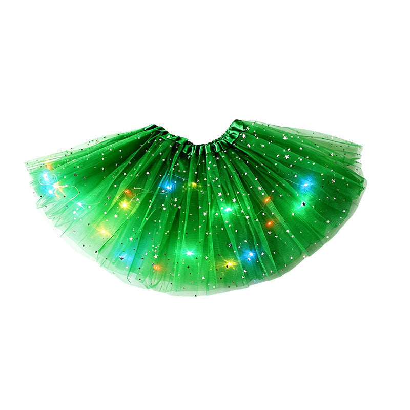 Falda tutú de lentejuelas con luces LED, falda de princesa de malla con estrellas para niñas y adultas