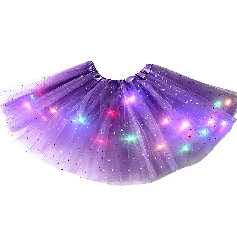 Falda tutú de lentejuelas con luces LED, falda de princesa de malla con estrellas para niñas y adultas
