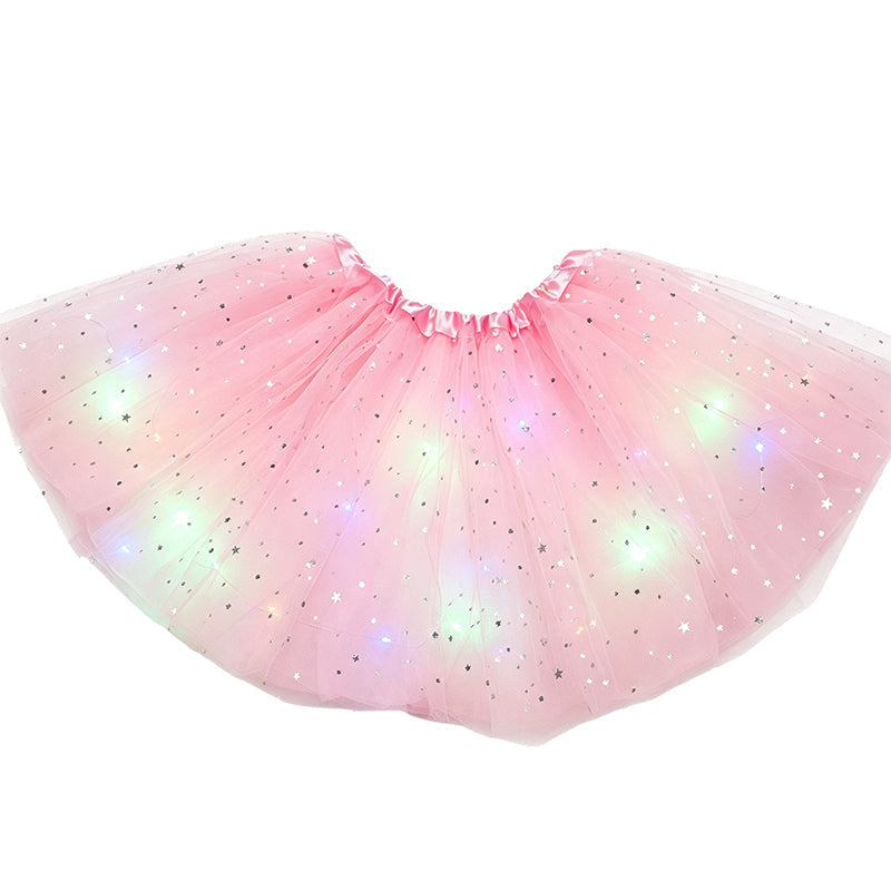 Falda tutú de lentejuelas con luces LED, falda de princesa de malla con estrellas para niñas y adultas