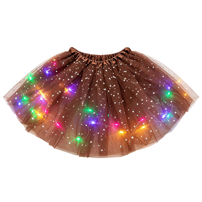 Falda tutú de lentejuelas con luces LED, falda de princesa de malla con estrellas para niñas y adultas