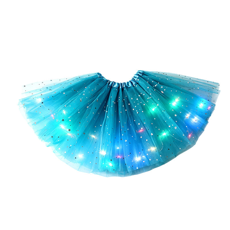 Falda tutú de lentejuelas con luces LED, falda de princesa de malla con estrellas para niñas y adultas