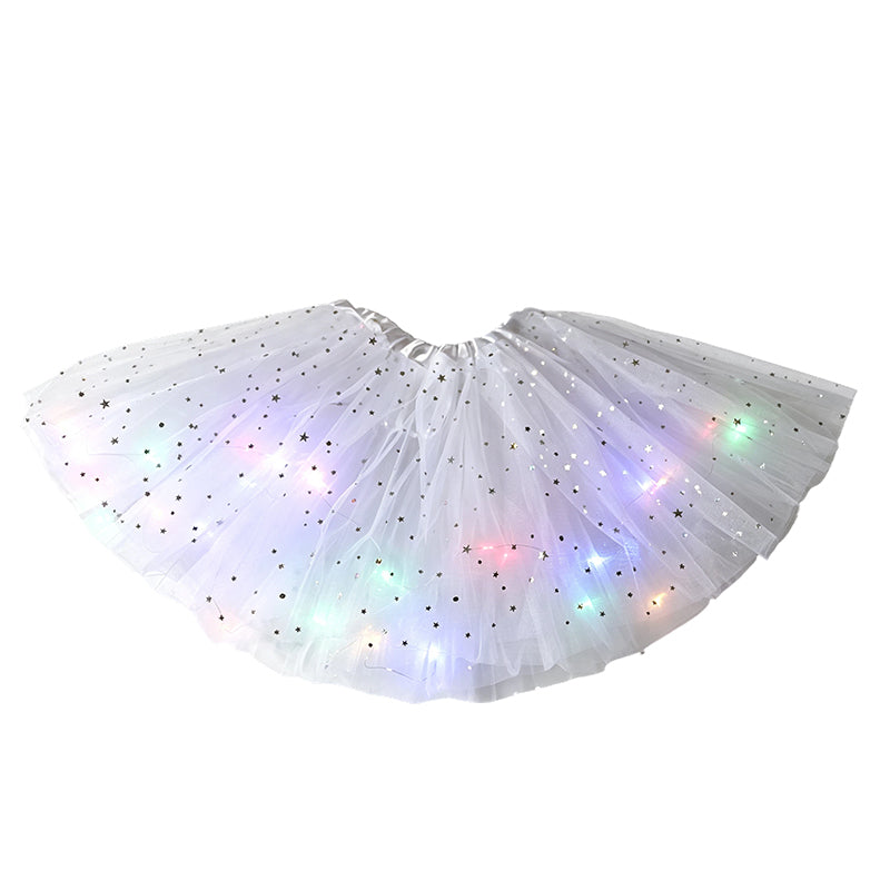 Falda tutú de lentejuelas con luces LED, falda de princesa de malla con estrellas para niñas y adultas