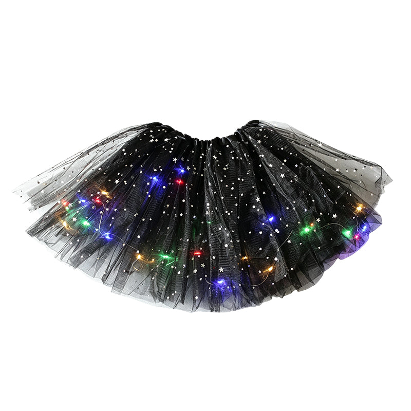 Falda tutú de lentejuelas con luces LED, falda de princesa de malla con estrellas para niñas y adultas