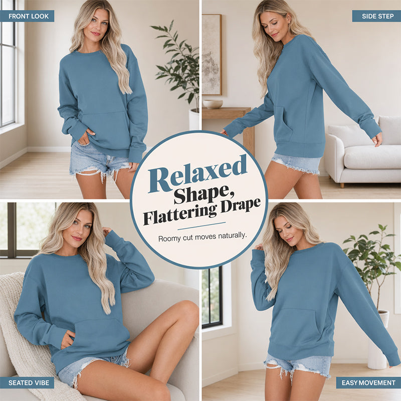 Sweat-shirt décontracté oversize pour femme à col rond, douillet, spacieux et parfait pour les journées décontractées
