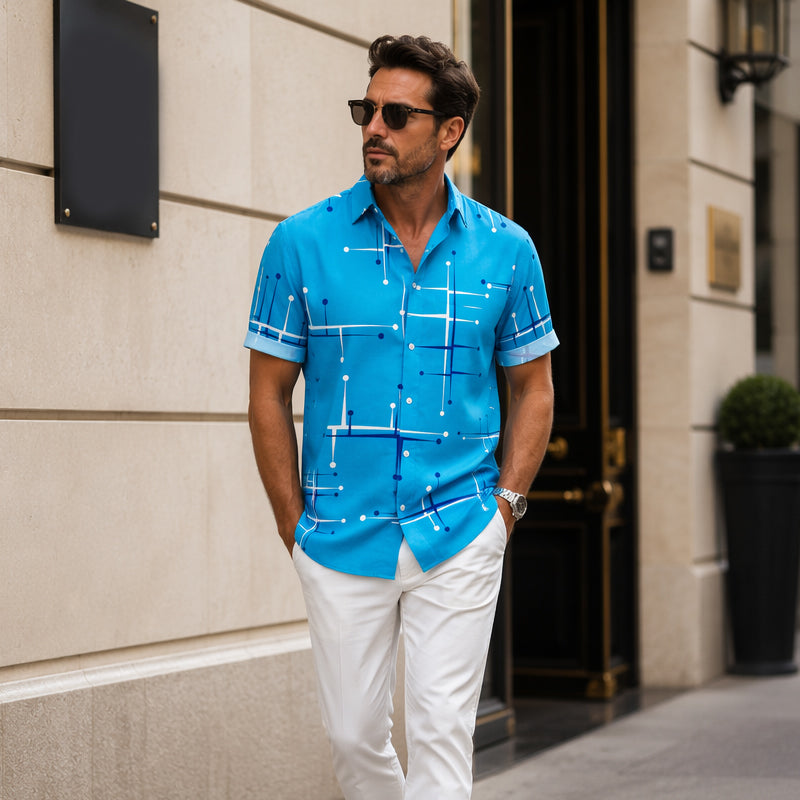 Camicia da uomo con bottoni, stampa geometrica e vestibilità comoda