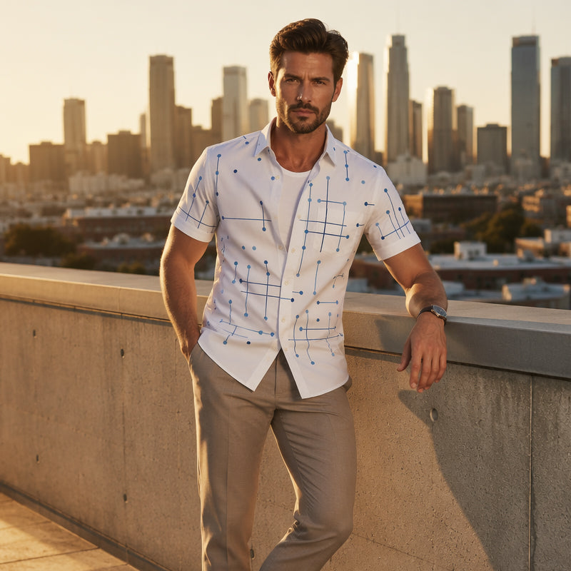 Camicia da uomo con bottoni, stampa geometrica e vestibilità comoda