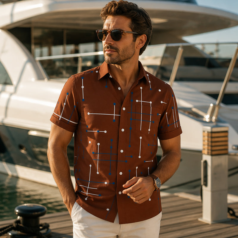 Camicia da uomo con bottoni, stampa geometrica e vestibilità comoda