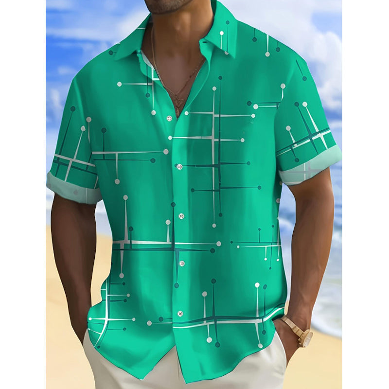 Camicia da uomo con bottoni, stampa geometrica e vestibilità comoda