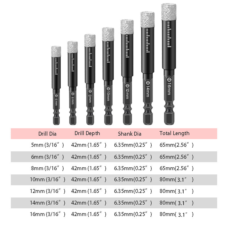 NOW Diamond Drill Bits Set ¨C 5-16mm Sizes, Hex Shank, Dry/Wet Use ¨C Smooth Precision Holes