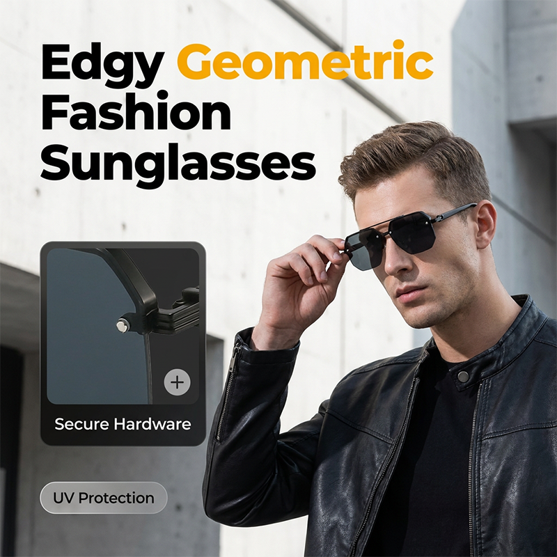 Occhiali da sole da uomo Pro-Favorite con eleganti lenti geometriche poligonali - Montatura in metallo e PC - Protezione UV400