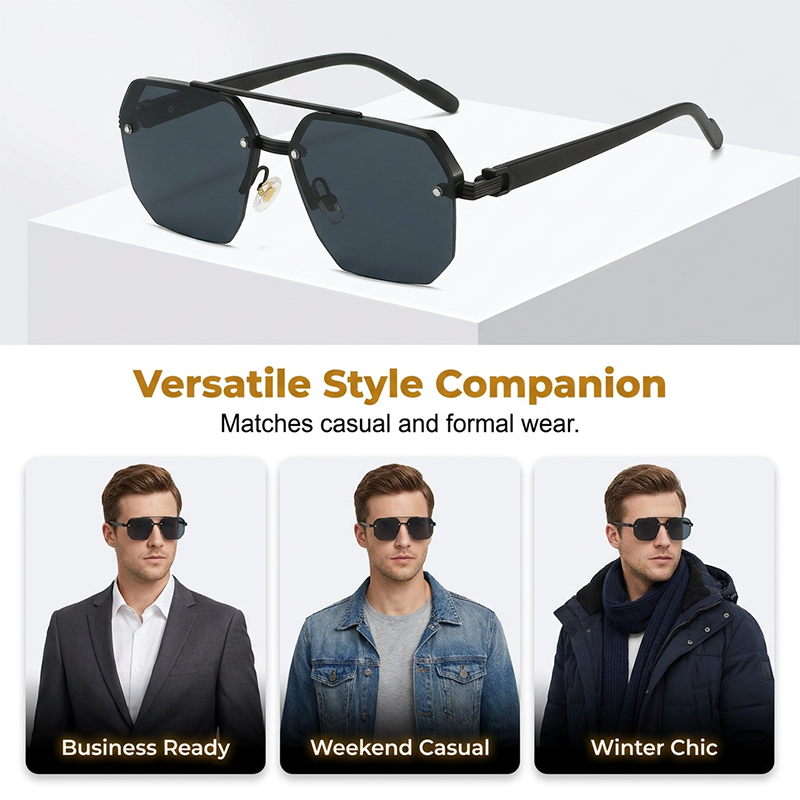 Occhiali da sole da uomo Pro-Favorite con eleganti lenti geometriche poligonali - Montatura in metallo e PC - Protezione UV400