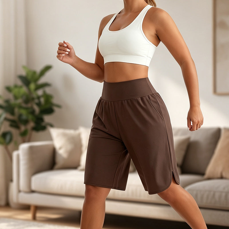 Short décontracté à jambes larges et longueur genoux pour femme