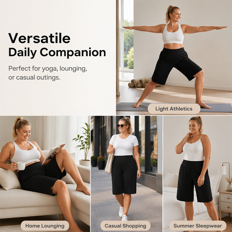 Short décontracté à jambes larges et longueur genoux pour femme