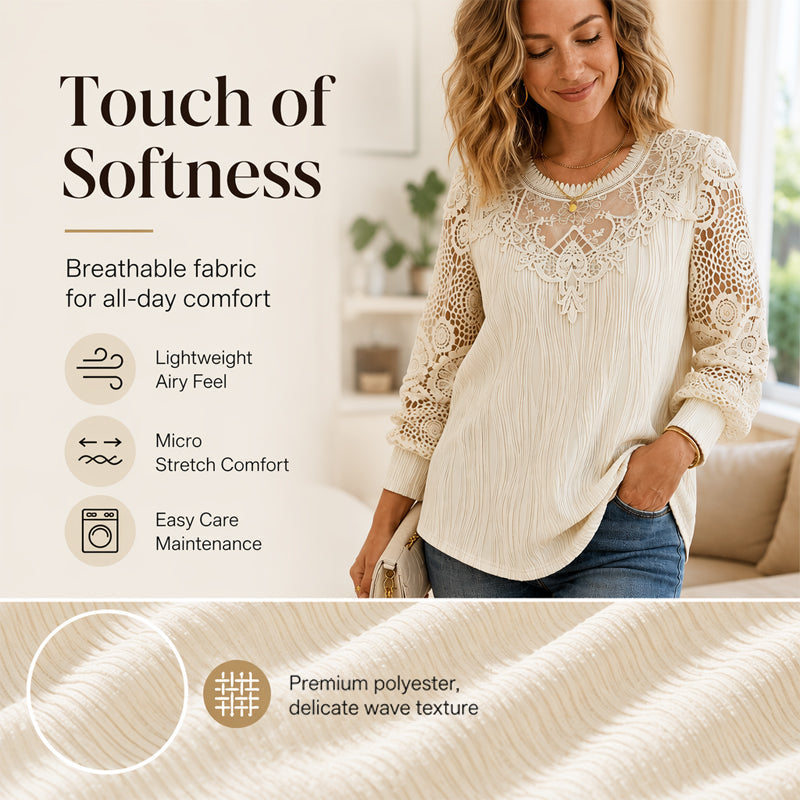 Top elegante da donna con inserti in pizzo ¨C dettagli femminili e stile quotidiano senza sforzo
