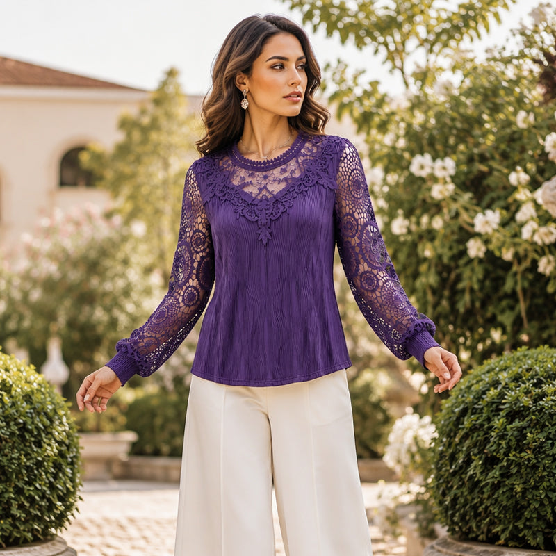 Top elegante da donna con inserti in pizzo ¨C dettagli femminili e stile quotidiano senza sforzo