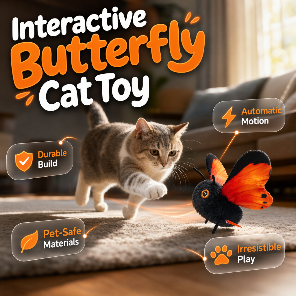 Giocattolo interattivo elettrico per gatti a forma di farfalla svolazzante con rilevamento intelligente e movimento automatico