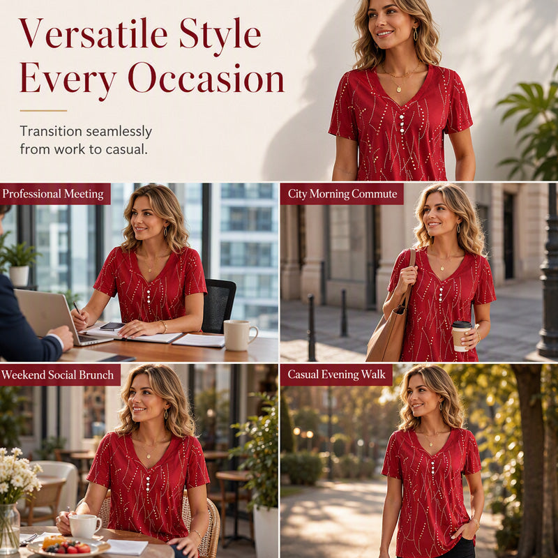 Top elegante da donna con stampa e scollo a V