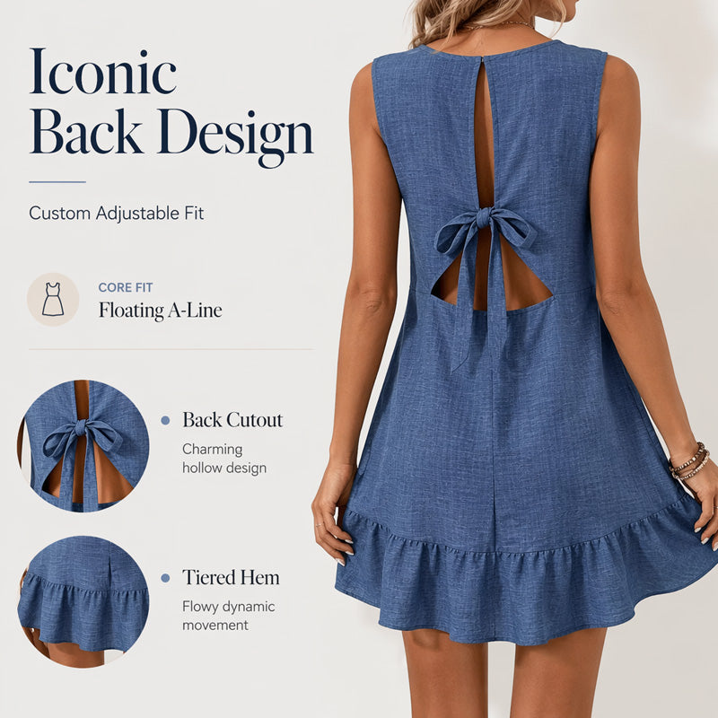 Robe courte décontractée sans manches à ourlet volanté pour femme